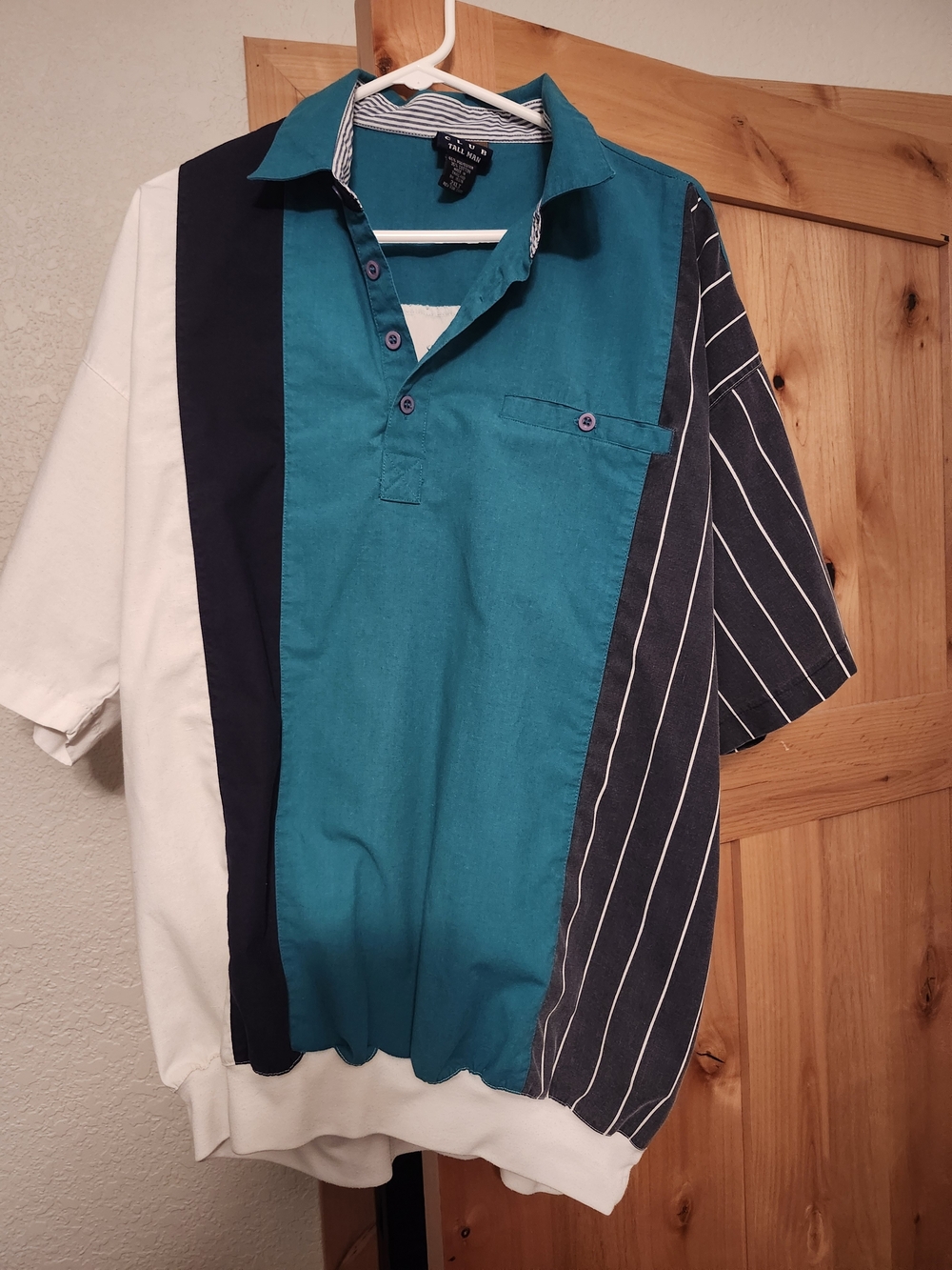 Men's Teal, Navy & White Panel Short-Sleeve Polo